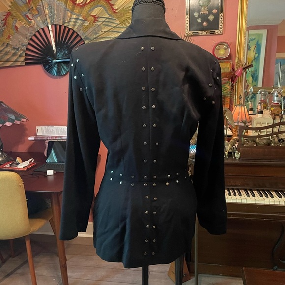 Vintage 90s Shelli Segal light Wool blazer with round studs - Picture 3 of 3